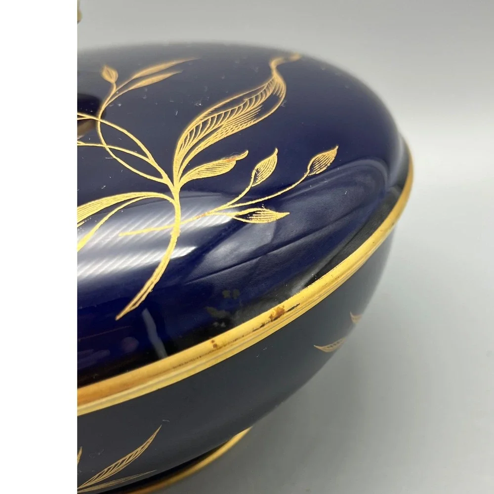 Mid Century Rosenthal Winifred Cobalt Gilded floral Lidded Dish Selb Germany 40s